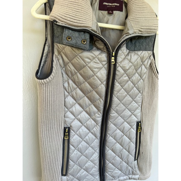 Johnston & Murphy Quilted Knit Zip Vest Women's Size S Beige Gray Puffer - Picture 3 of 8